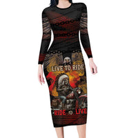 Indian Motorcycle Family Matching Long Sleeve Bodycon Dress and Hawaiian Shirt Live To Ride Skull Biker Native American - Wonder Print Shop