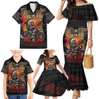Indian Motorcycle Family Matching Mermaid Dress and Hawaiian Shirt Live To Ride Skull Biker Native American - Wonder Print Shop