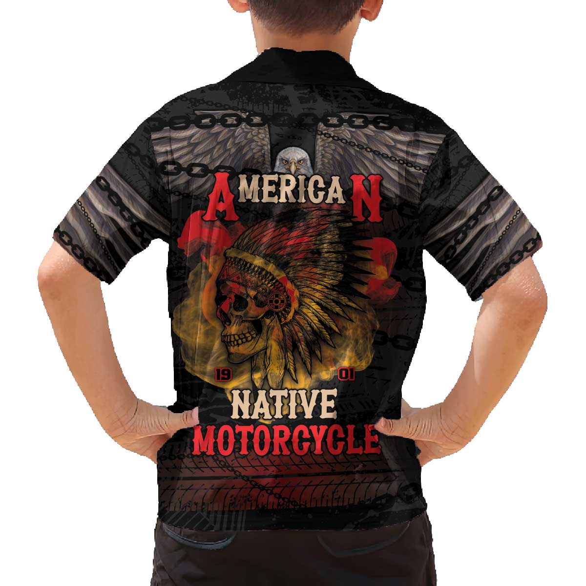 Indian Motorcycle Family Matching Off The Shoulder Long Sleeve Dress and Hawaiian Shirt Live To Ride Skull Biker Native American - Wonder Print Shop