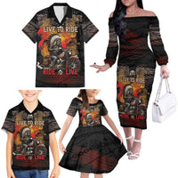 Indian Motorcycle Family Matching Off The Shoulder Long Sleeve Dress and Hawaiian Shirt Live To Ride Skull Biker Native American - Wonder Print Shop