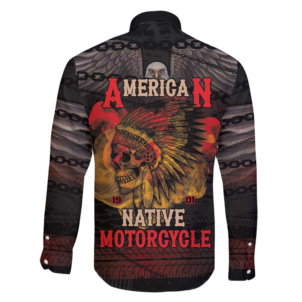 Indian Motorcycle Family Matching Off The Shoulder Long Sleeve Dress and Hawaiian Shirt Live To Ride Skull Biker Native American - Wonder Print Shop