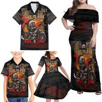 Indian Motorcycle Family Matching Off Shoulder Maxi Dress and Hawaiian Shirt Live To Ride Skull Biker Native American - Wonder Print Shop