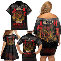 Indian Motorcycle Family Matching Off Shoulder Short Dress and Hawaiian Shirt Live To Ride Skull Biker Native American - Wonder Print Shop