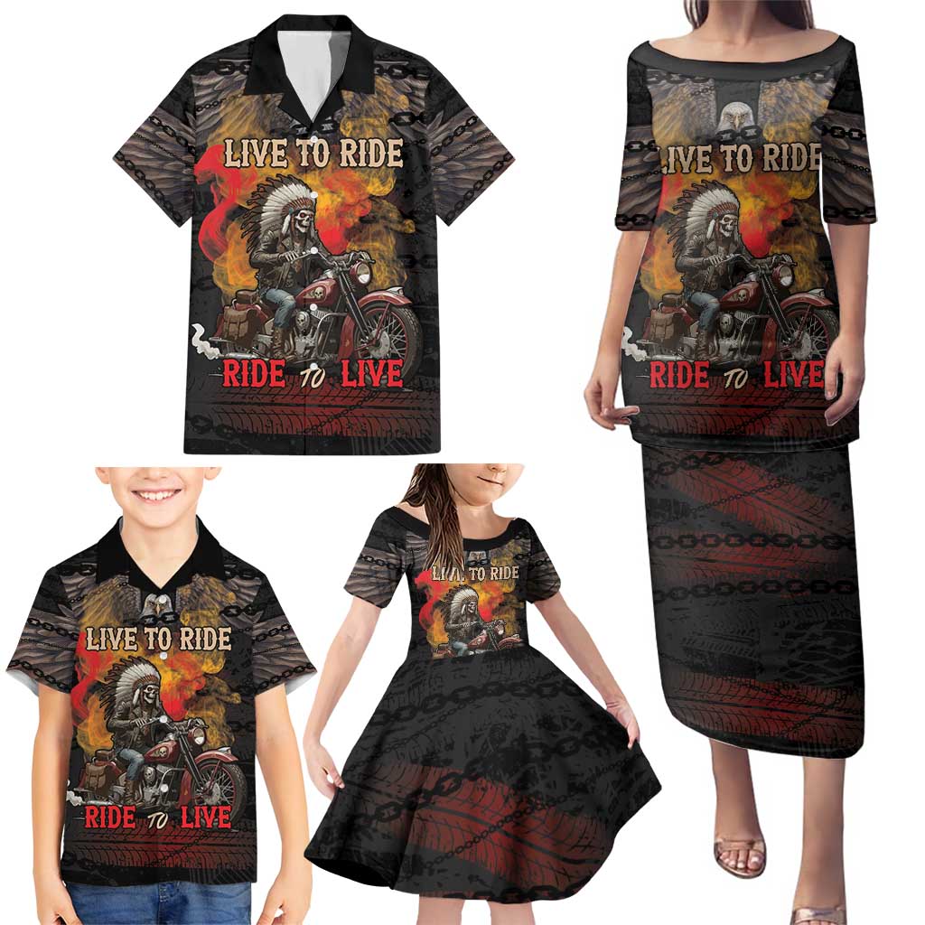 Indian Motorcycle Family Matching Puletasi and Hawaiian Shirt Live To Ride Skull Biker Native American - Wonder Print Shop