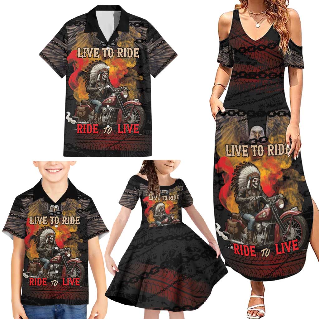 Indian Motorcycle Family Matching Summer Maxi Dress and Hawaiian Shirt Live To Ride Skull Biker Native American - Wonder Print Shop