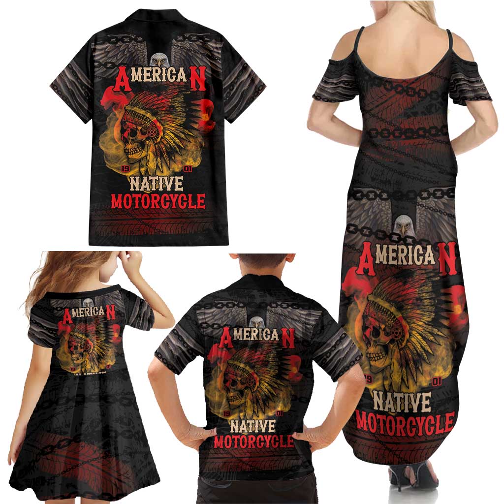 Indian Motorcycle Family Matching Summer Maxi Dress and Hawaiian Shirt Live To Ride Skull Biker Native American - Wonder Print Shop