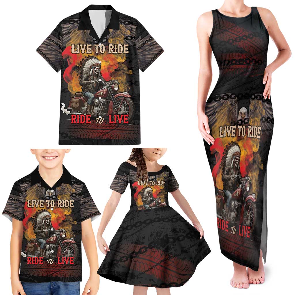 Indian Motorcycle Family Matching Tank Maxi Dress and Hawaiian Shirt Live To Ride Skull Biker Native American - Wonder Print Shop