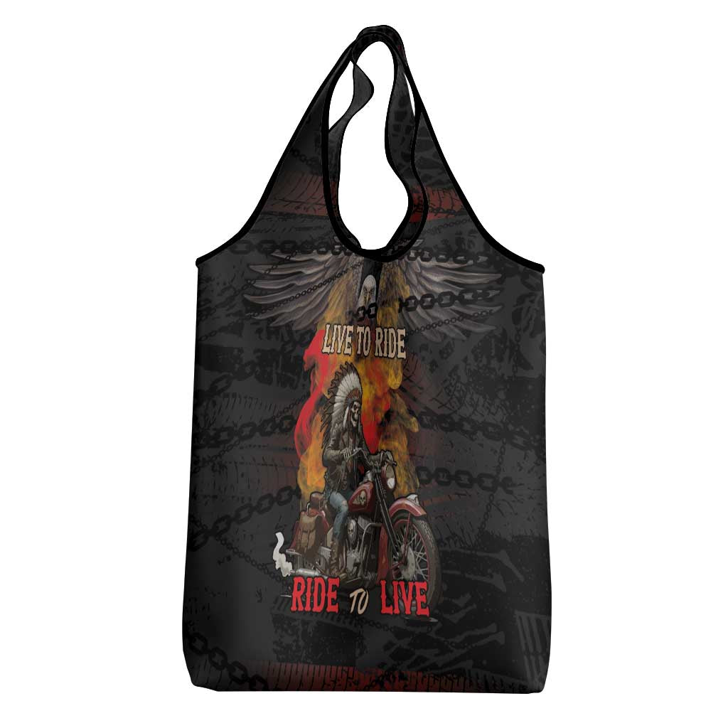 Indian Motorcycle Grocery Bag Live To Ride Skull Biker Native American - Wonder Print Shop