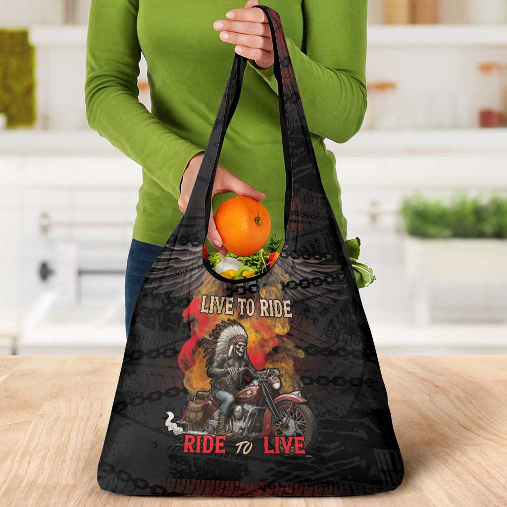 Indian Motorcycle Grocery Bag Live To Ride Skull Biker Native American - Wonder Print Shop