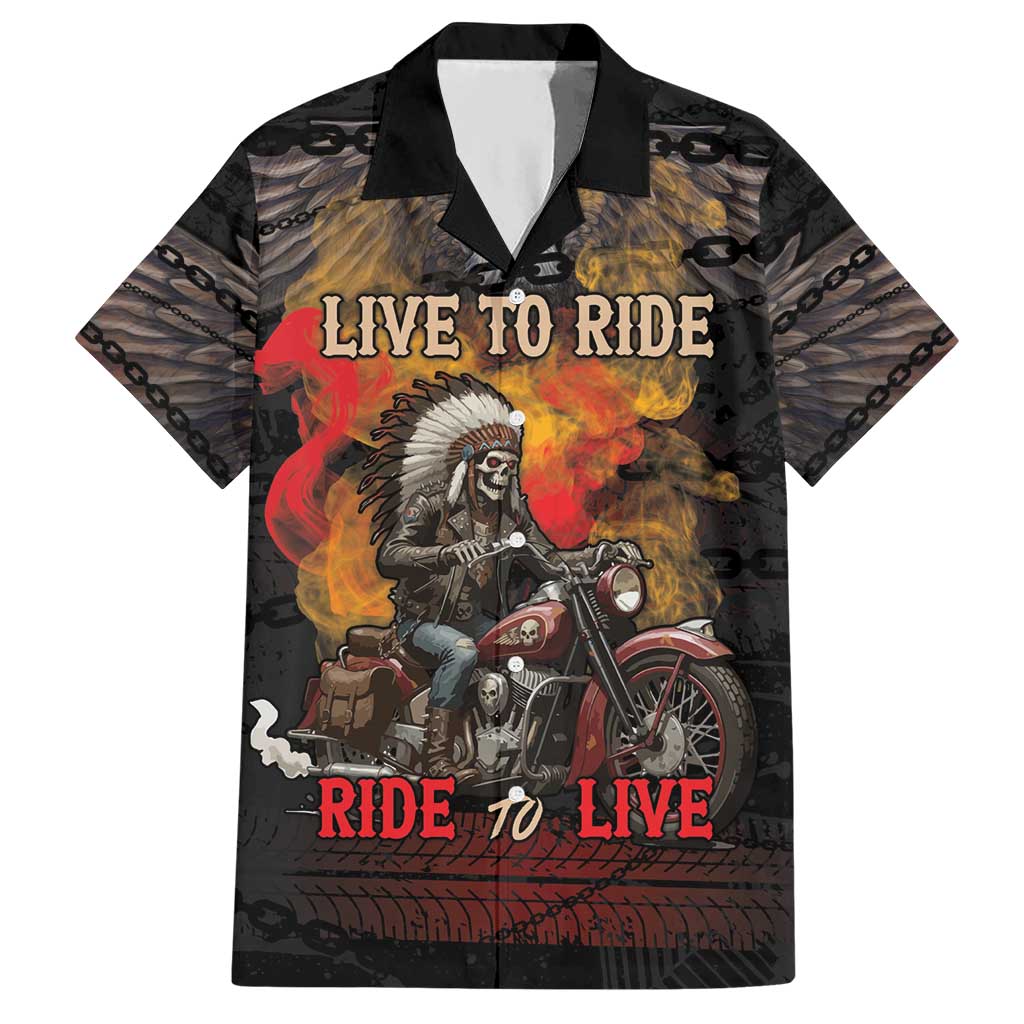 Indian Motorcycle Hawaiian Shirt Live To Ride Skull Biker Native American - Wonder Print Shop