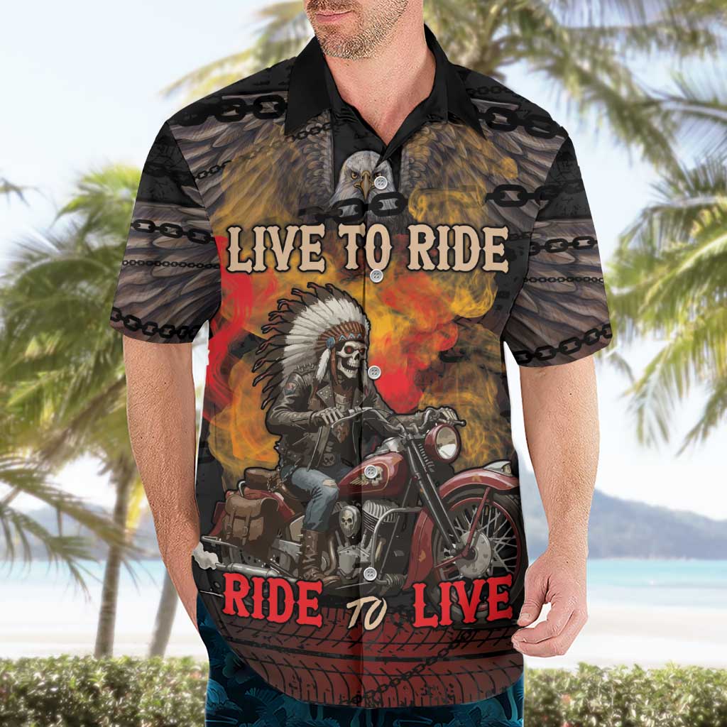 Indian Motorcycle Hawaiian Shirt Live To Ride Skull Biker Native American - Wonder Print Shop