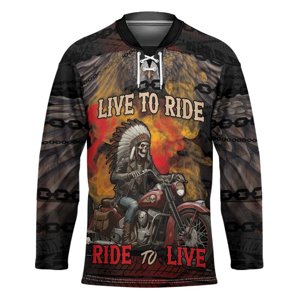 Indian Motorcycle Hockey Jersey Live To Ride Skull Biker Native American - Wonder Print Shop
