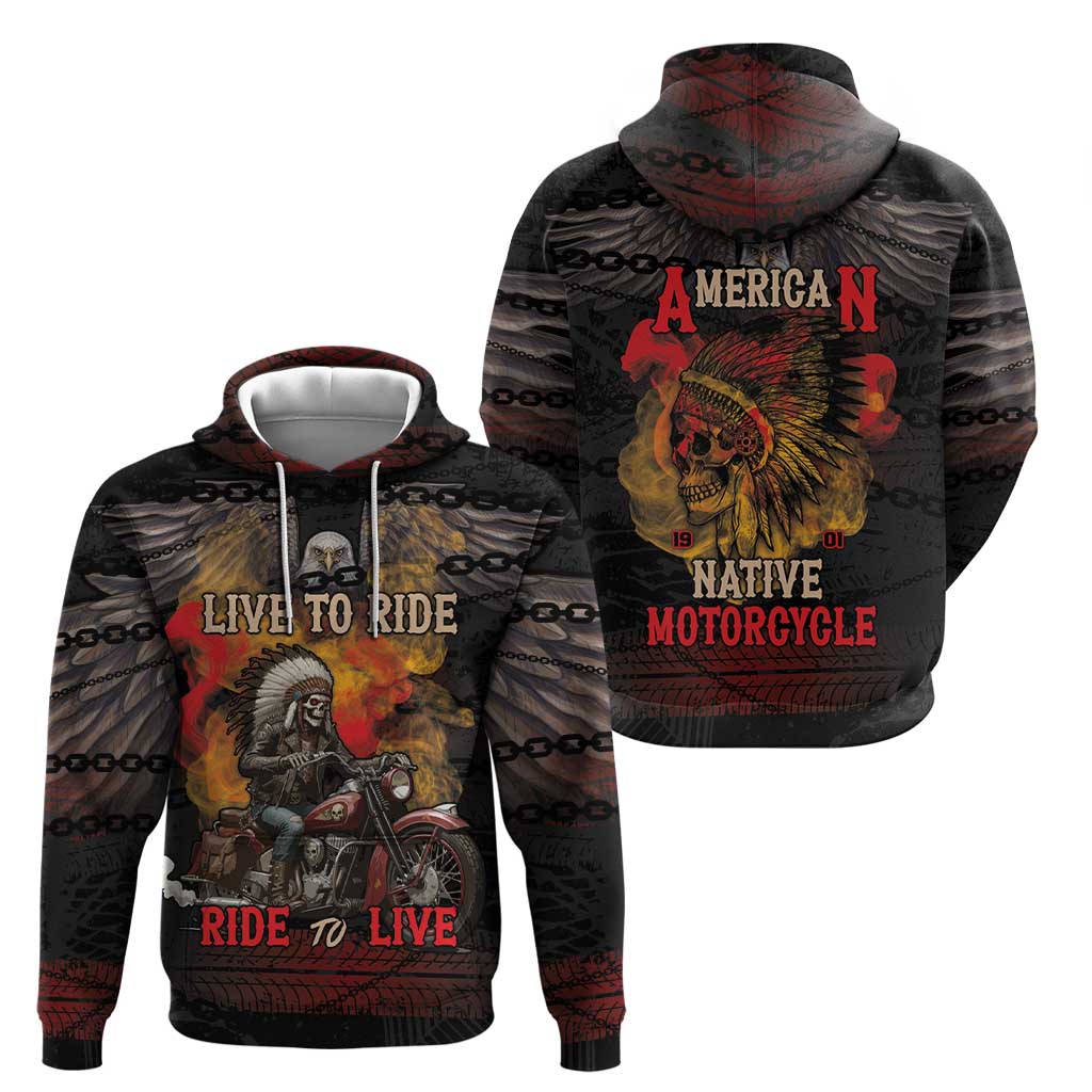 Indian Motorcycle Hoodie Live To Ride Skull Biker Native American - Wonder Print Shop