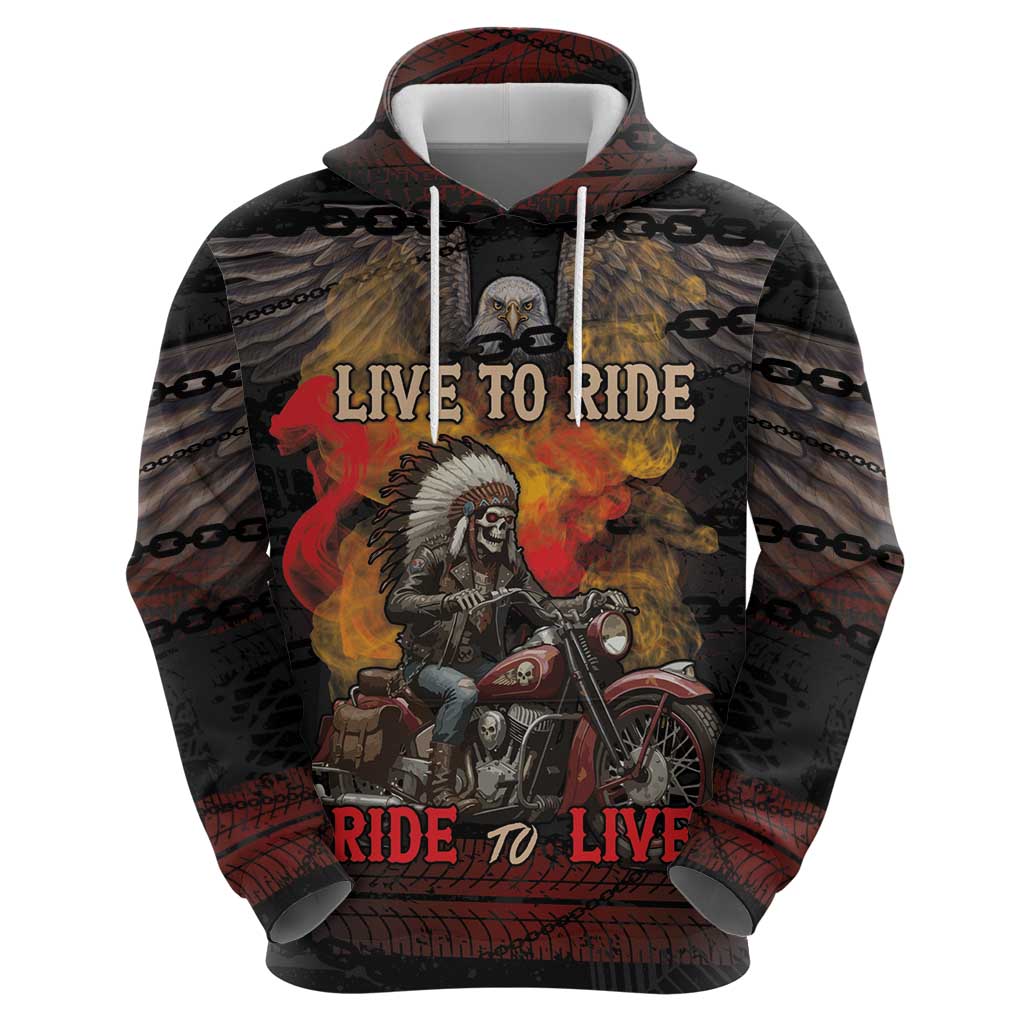 Indian Motorcycle Hoodie Live To Ride Skull Biker Native American - Wonder Print Shop