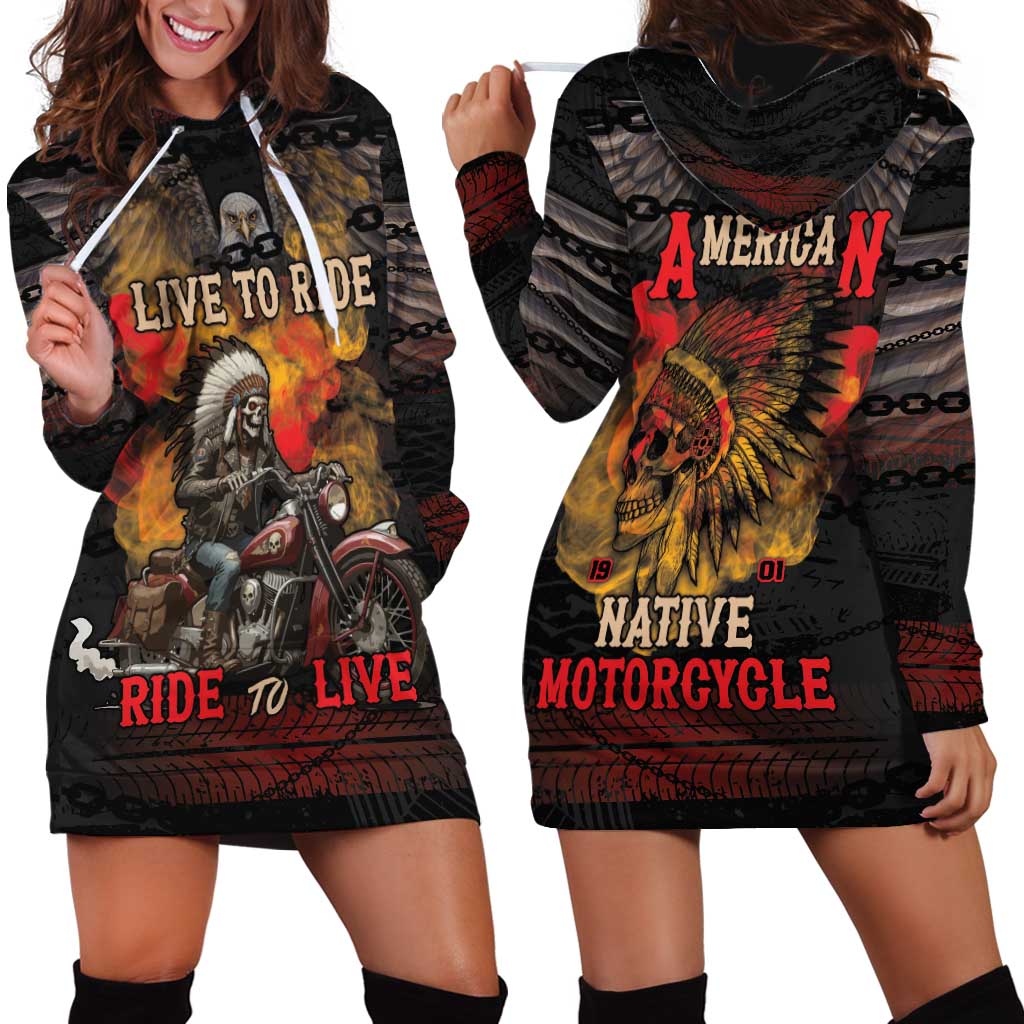 Indian Motorcycle Hoodie Dress Live To Ride Skull Biker Native American - Wonder Print Shop