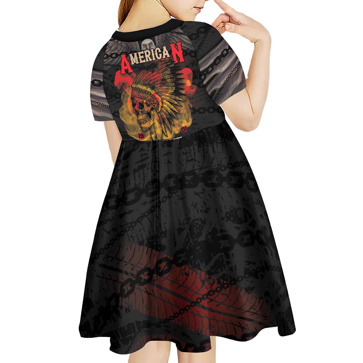Indian Motorcycle Kid Short Sleeve Dress Live To Ride Skull Biker Native American - Wonder Print Shop