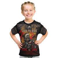 Indian Motorcycle Kid T Shirt Live To Ride Skull Biker Native American - Wonder Print Shop
