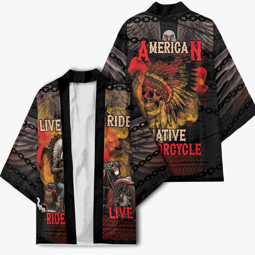 Indian Motorcycle Kimono Live To Ride Skull Biker Native American - Wonder Print Shop