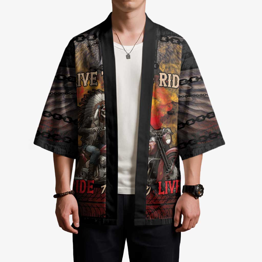 Indian Motorcycle Kimono Live To Ride Skull Biker Native American - Wonder Print Shop