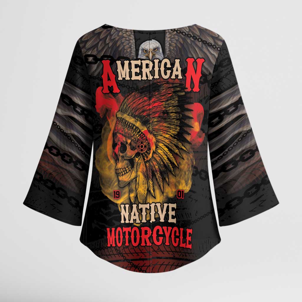 Indian Motorcycle Kimono Sleeve Blouse Live To Ride Skull Biker Native American - Wonder Print Shop