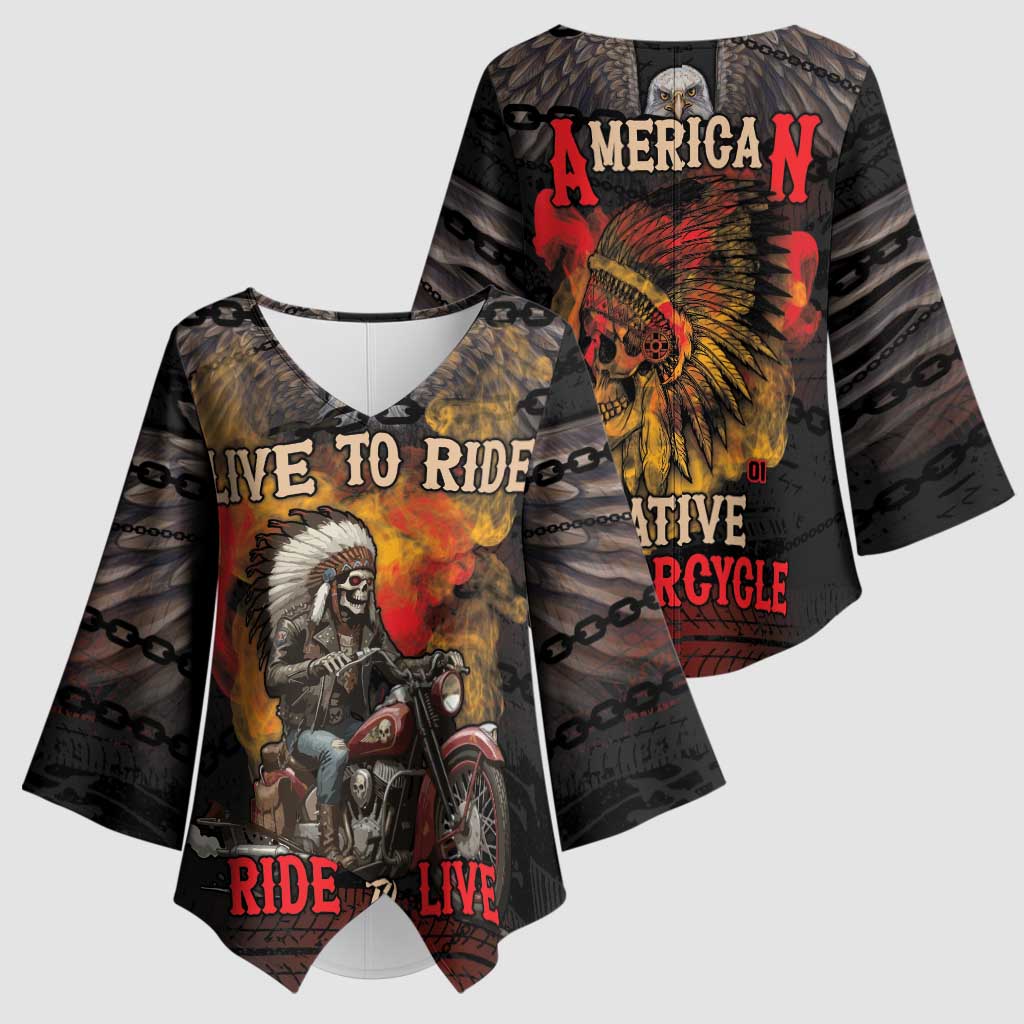 Indian Motorcycle Kimono Sleeve Blouse Live To Ride Skull Biker Native American - Wonder Print Shop