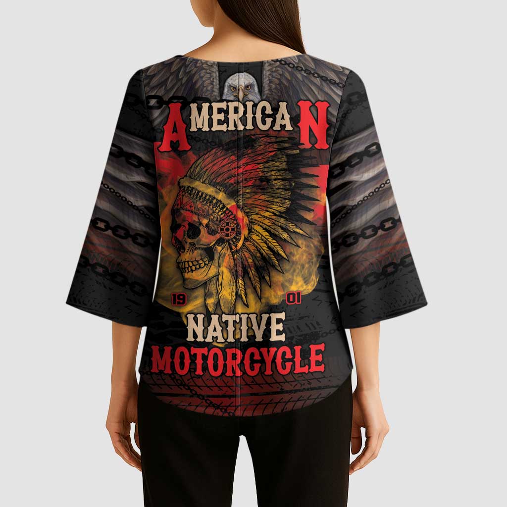 Indian Motorcycle Kimono Sleeve Blouse Live To Ride Skull Biker Native American - Wonder Print Shop