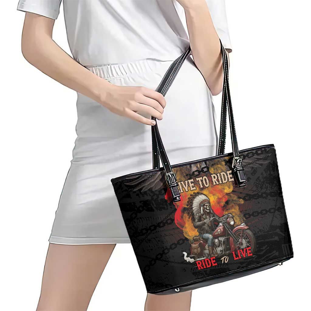 Indian Motorcycle Leather Tote Bag Live To Ride Skull Biker Native American - Wonder Print Shop