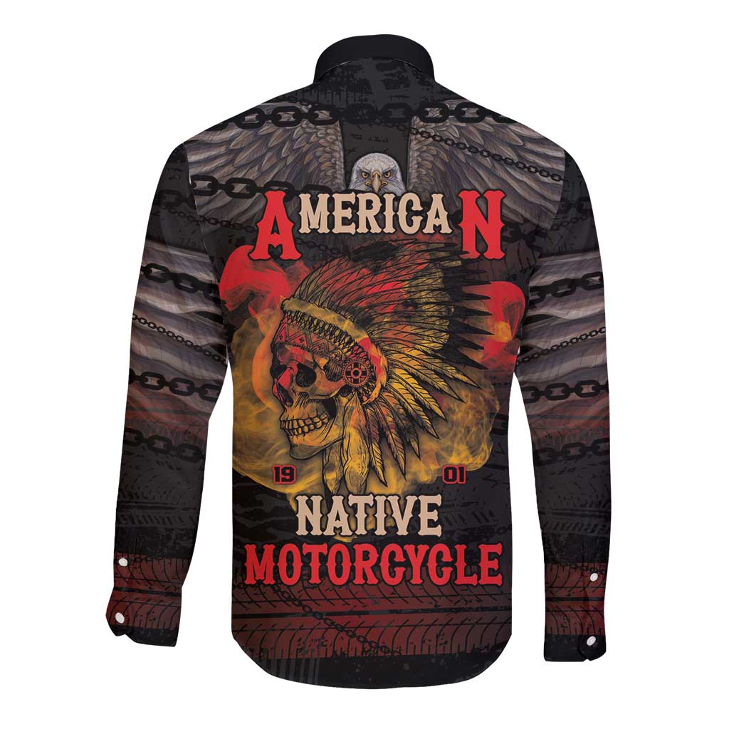 Indian Motorcycle Long Sleeve Button Shirt Live To Ride Skull Biker Native American - Wonder Print Shop