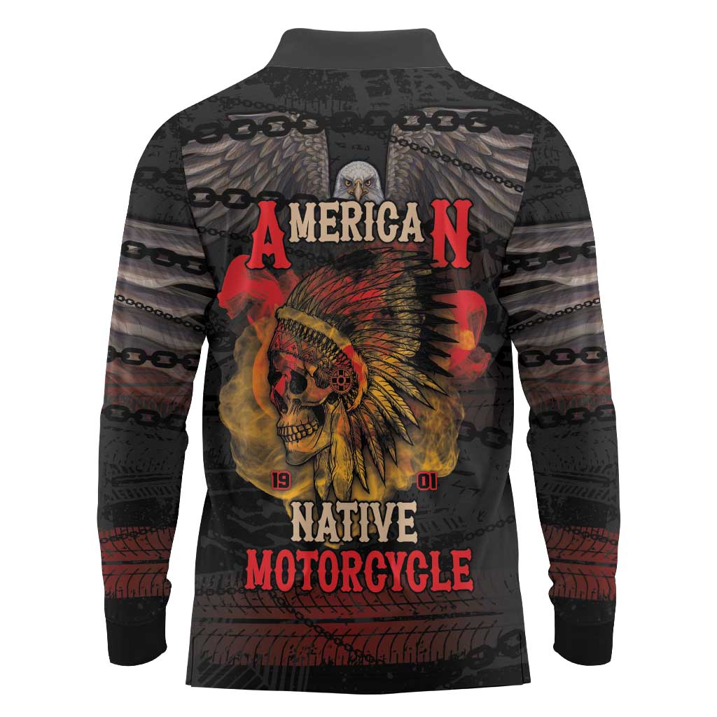 Indian Motorcycle Long Sleeve Polo Shirt Live To Ride Skull Biker Native American - Wonder Print Shop