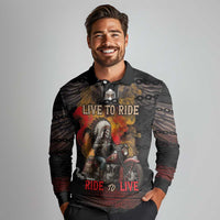 Indian Motorcycle Long Sleeve Polo Shirt Live To Ride Skull Biker Native American - Wonder Print Shop
