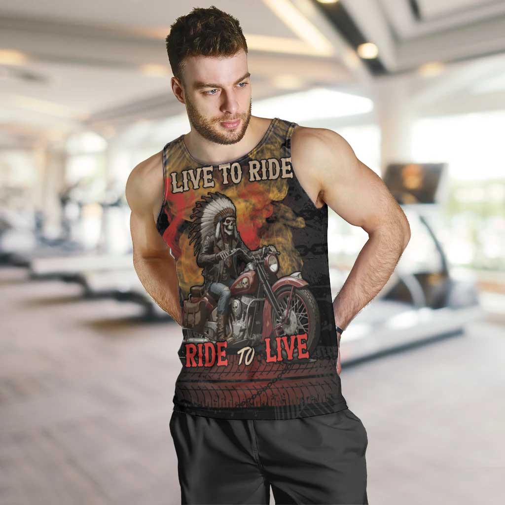 Indian Motorcycle Men Tank Top Live To Ride Skull Biker Native American - Wonder Print Shop