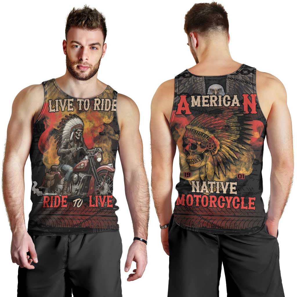 Indian Motorcycle Men Tank Top Live To Ride Skull Biker Native American - Wonder Print Shop