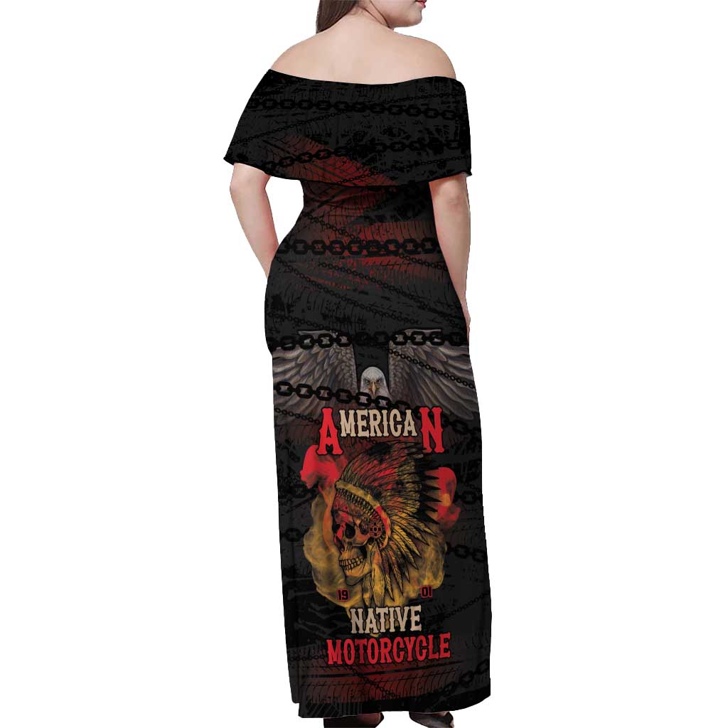 Indian Motorcycle Off Shoulder Maxi Dress Live To Ride Skull Biker Native American - Wonder Print Shop