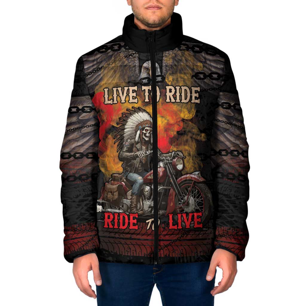 Indian Motorcycle Padded Jacket Live To Ride Skull Biker Native American - Wonder Print Shop