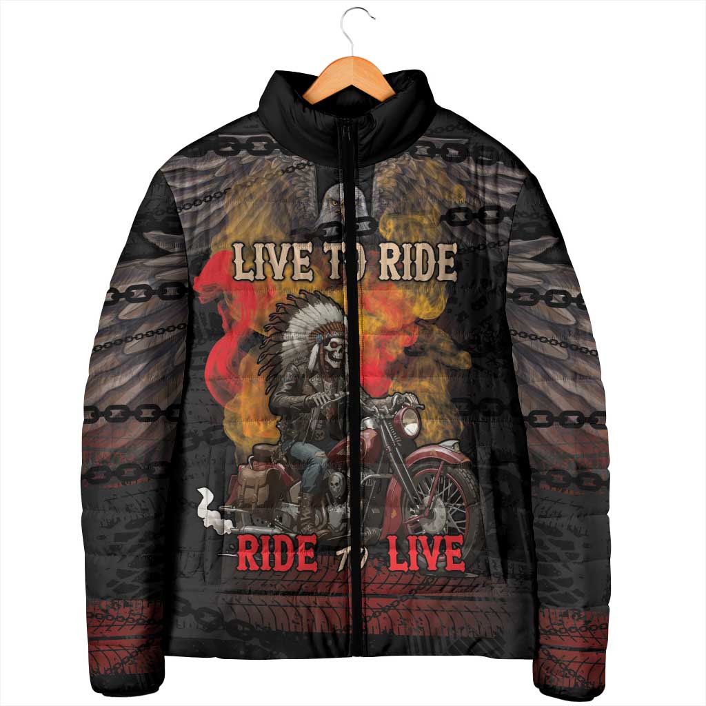 Indian Motorcycle Padded Jacket Live To Ride Skull Biker Native American - Wonder Print Shop