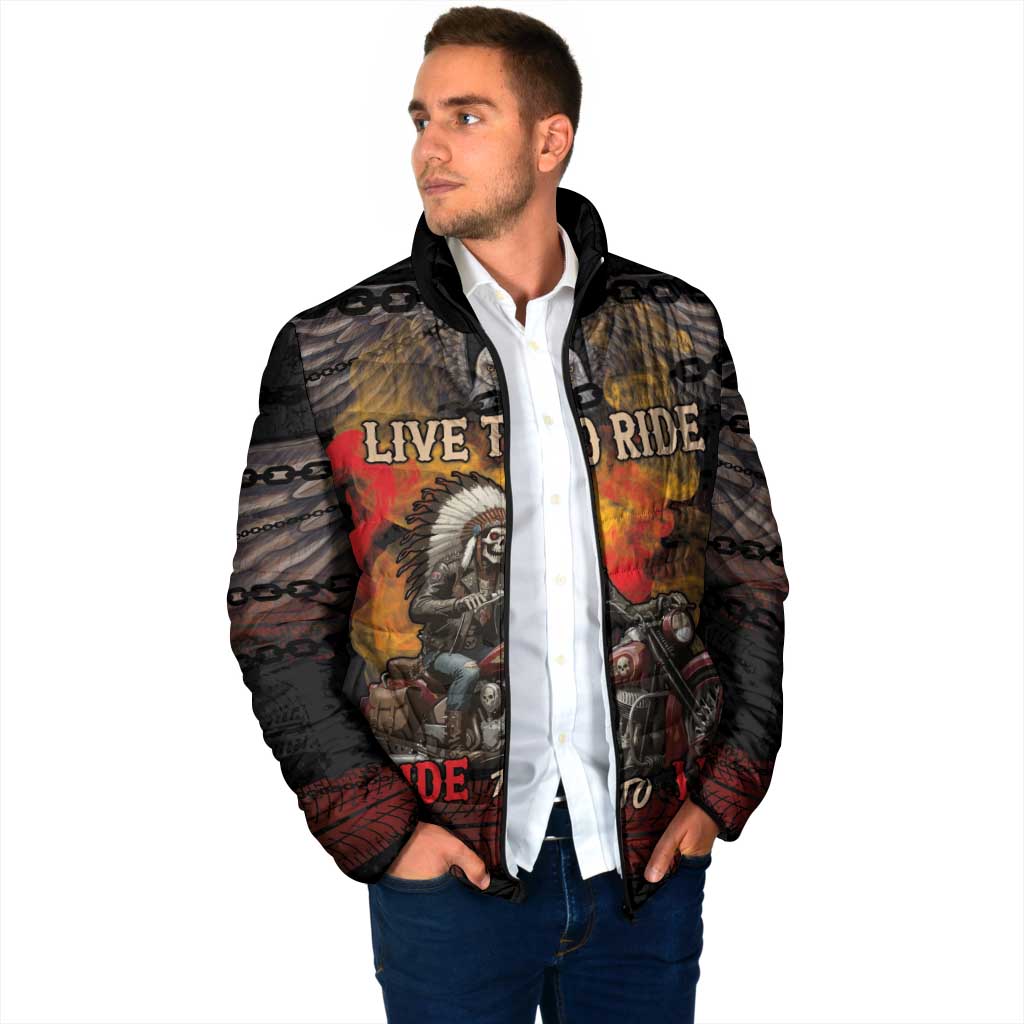 Indian Motorcycle Padded Jacket Live To Ride Skull Biker Native American - Wonder Print Shop