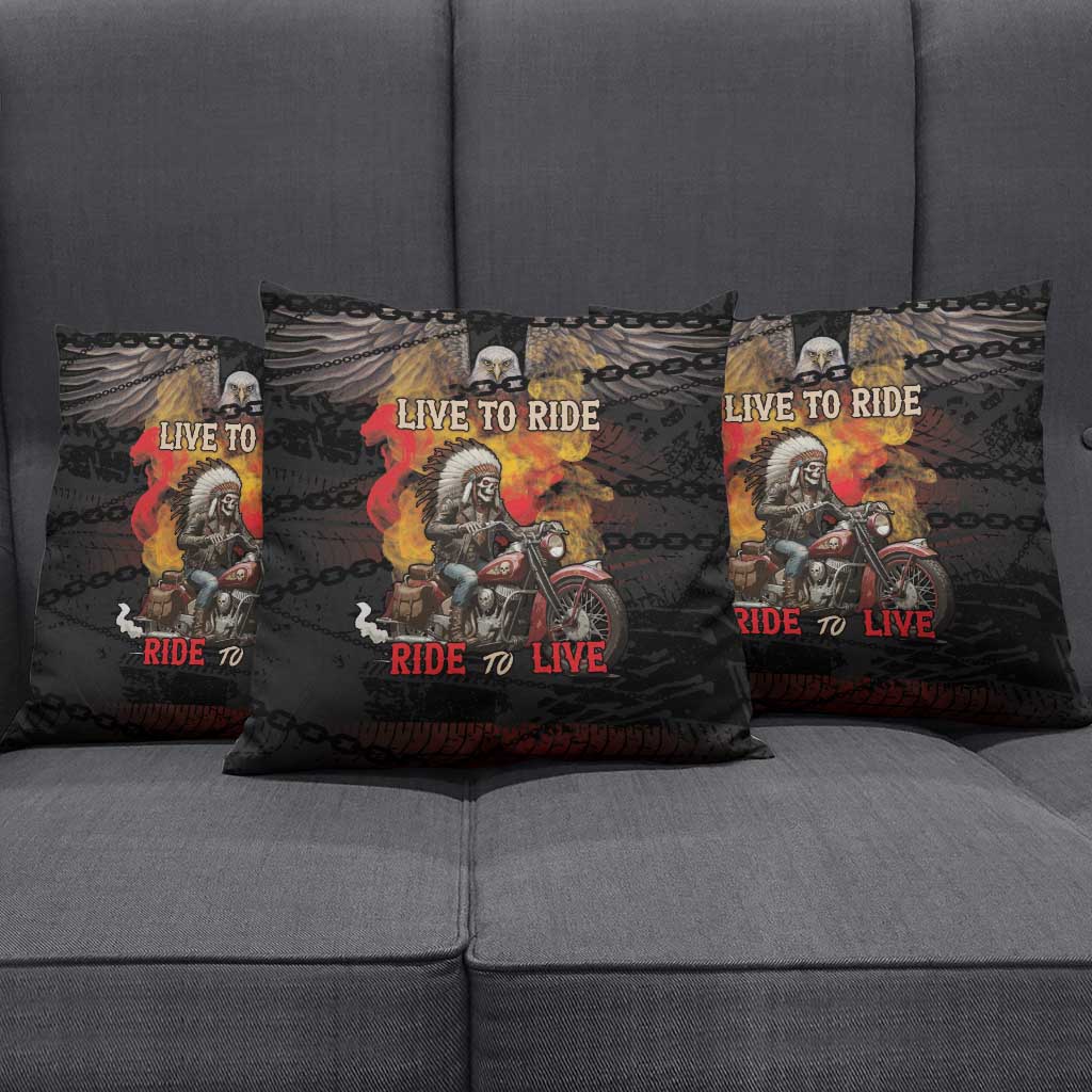 Indian Motorcycle Pillow Cover Live To Ride Skull Biker Native American - Wonder Print Shop