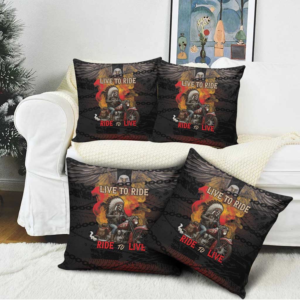Indian Motorcycle Pillow Cover Live To Ride Skull Biker Native American - Wonder Print Shop