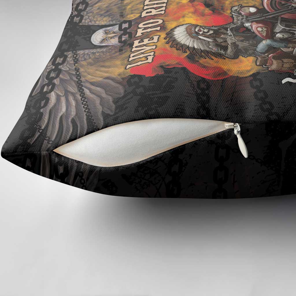 Indian Motorcycle Pillow Cover Live To Ride Skull Biker Native American - Wonder Print Shop