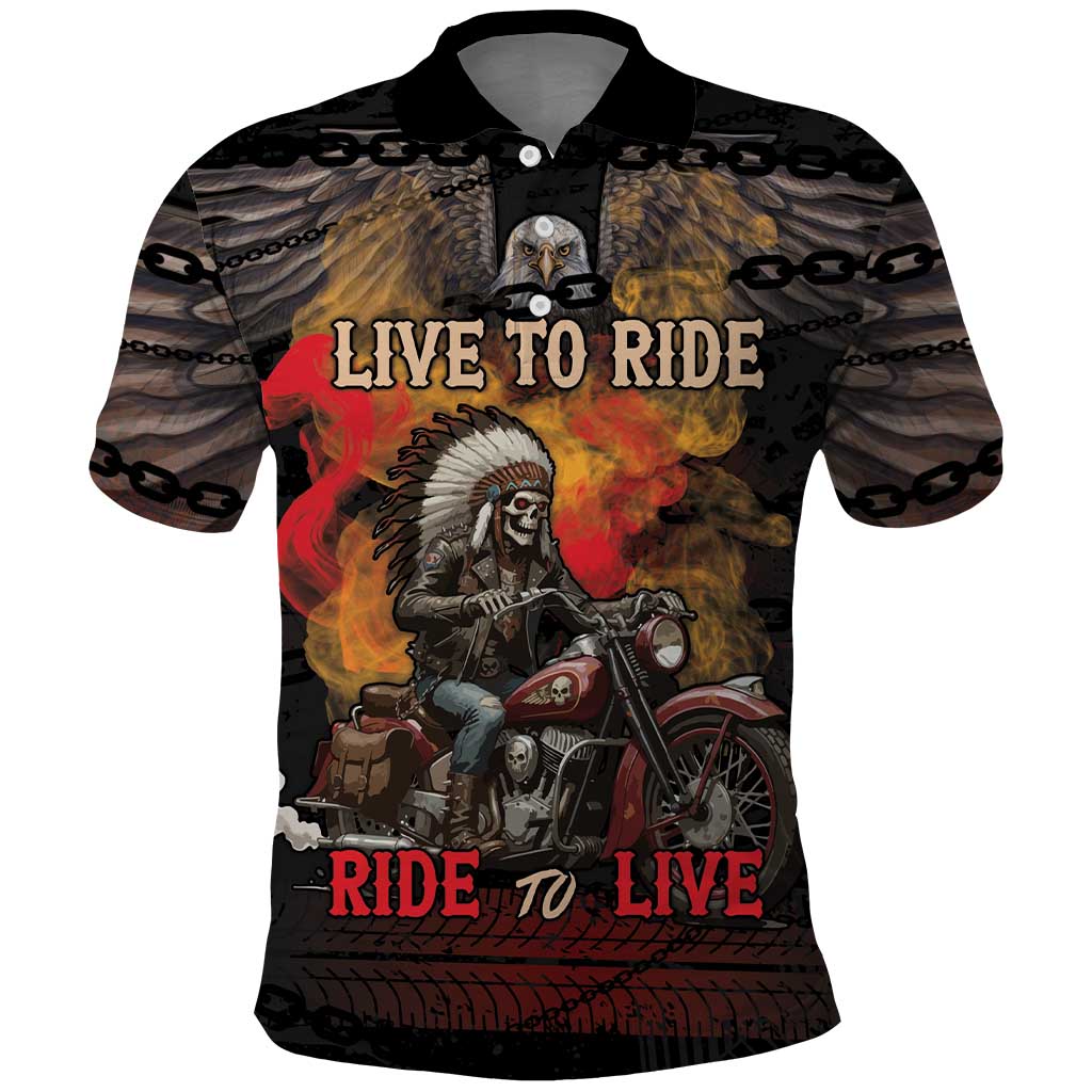 Indian Motorcycle Polo Shirt Live To Ride Skull Biker Native American - Wonder Print Shop