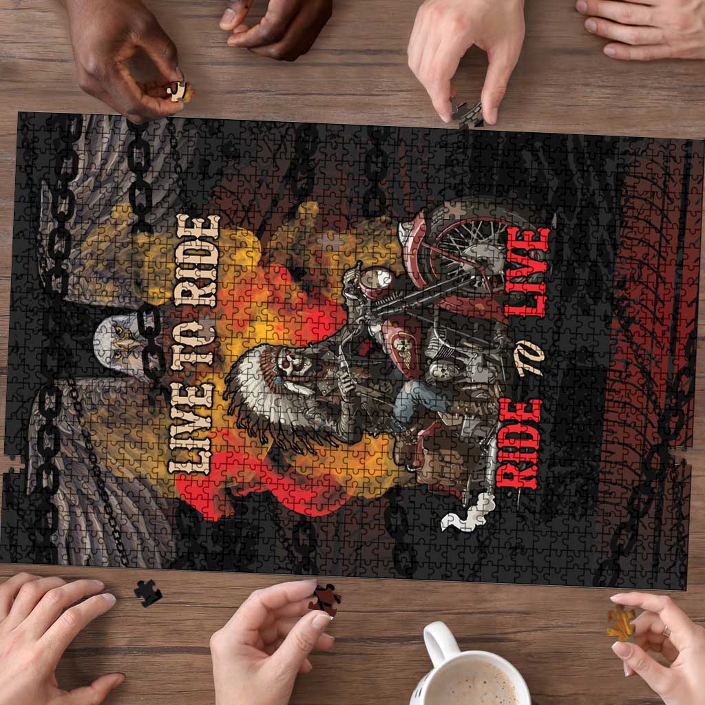 Indian Motorcycle Puzzle Live To Ride Skull Biker Native American - Wonder Print Shop