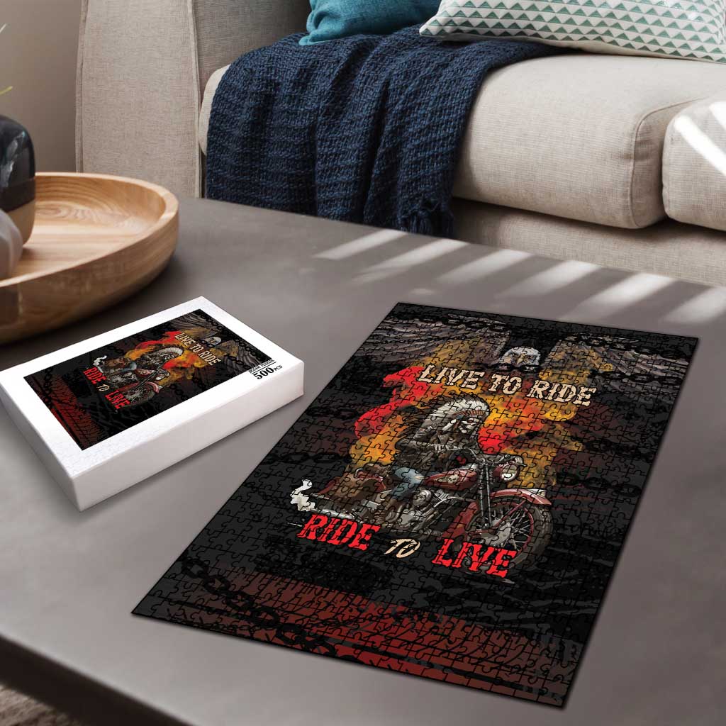 Indian Motorcycle Puzzle Live To Ride Skull Biker Native American - Wonder Print Shop