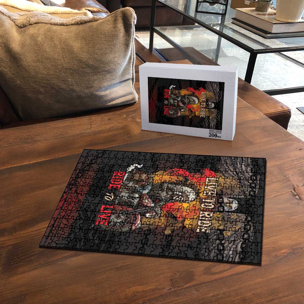 Indian Motorcycle Puzzle Live To Ride Skull Biker Native American - Wonder Print Shop