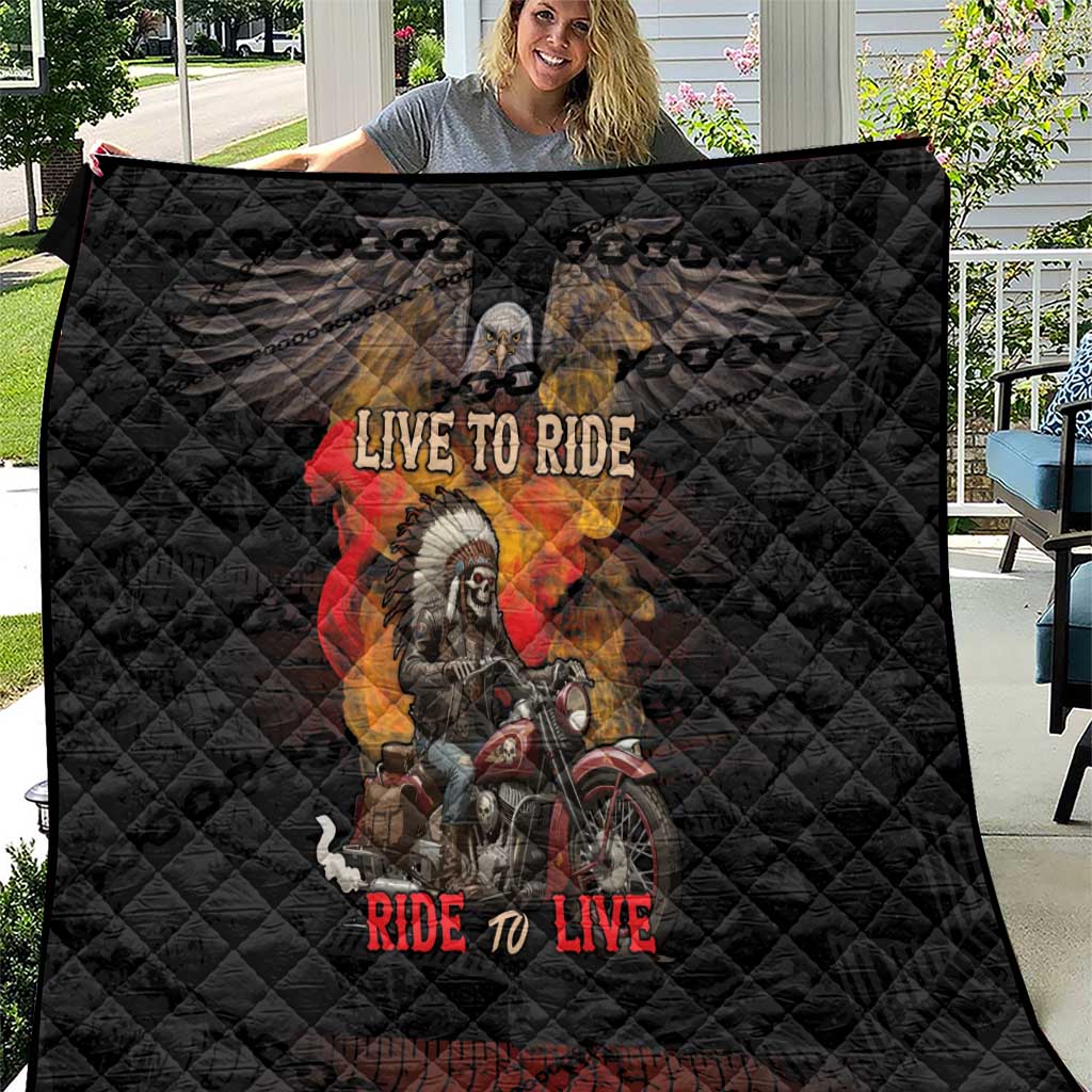 Indian Motorcycle Quilt Live To Ride Skull Biker Native American - Wonder Print Shop