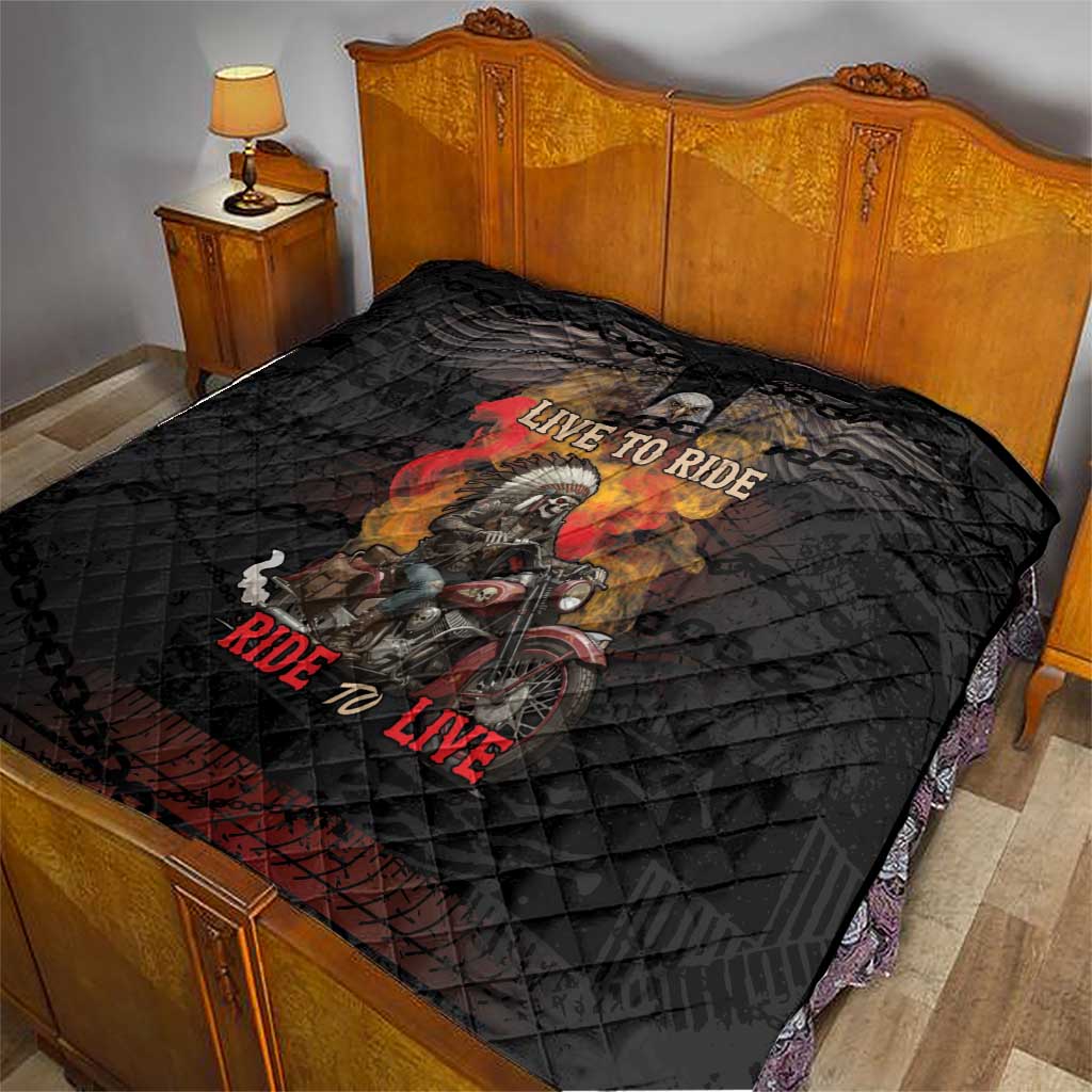 Indian Motorcycle Quilt Live To Ride Skull Biker Native American - Wonder Print Shop