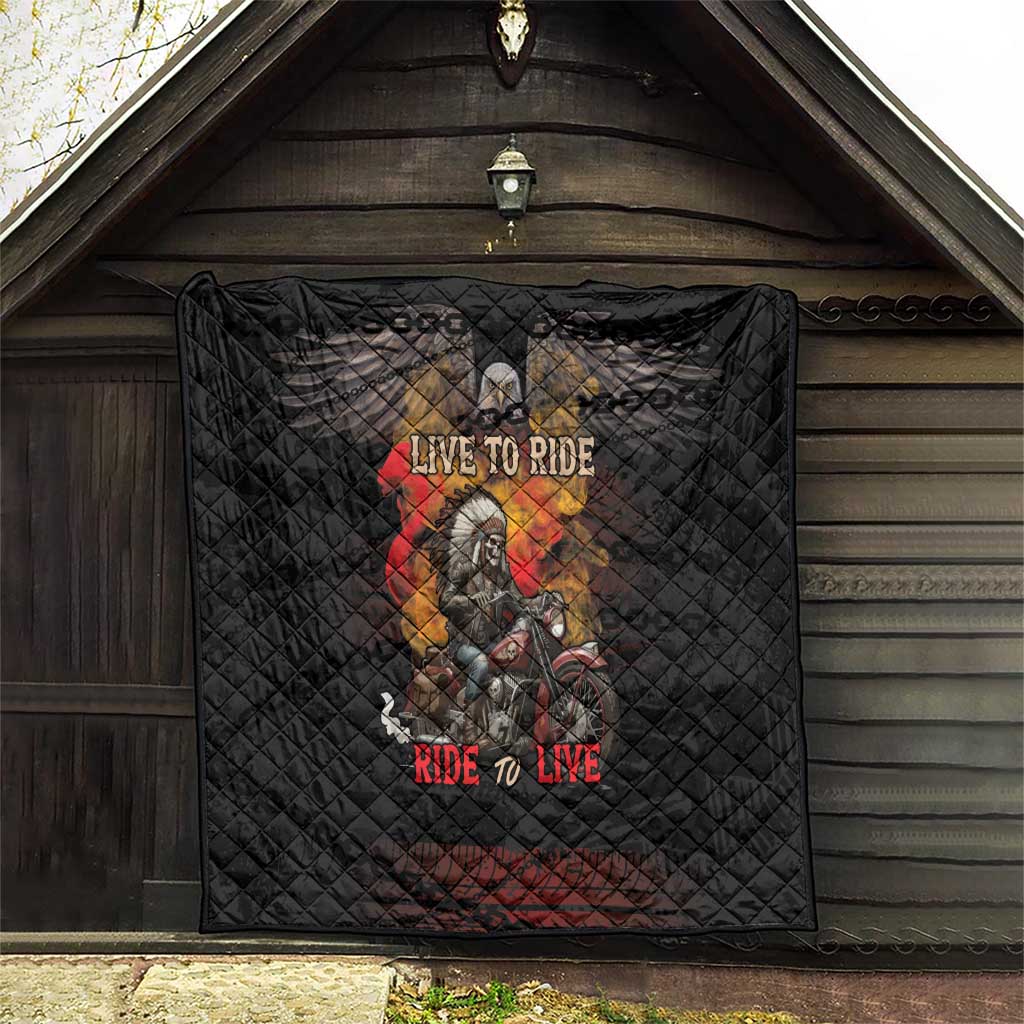 Indian Motorcycle Quilt Live To Ride Skull Biker Native American - Wonder Print Shop