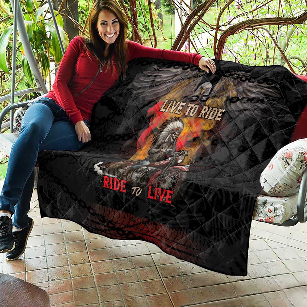 Indian Motorcycle Quilt Live To Ride Skull Biker Native American - Wonder Print Shop