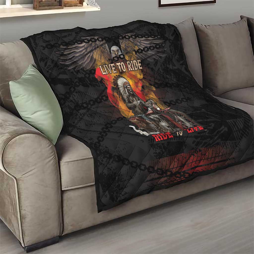Indian Motorcycle Quilt Live To Ride Skull Biker Native American - Wonder Print Shop