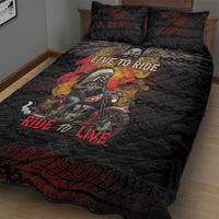 Indian Motorcycle Quilt Bed Set Live To Ride Skull Biker Native American - Wonder Print Shop