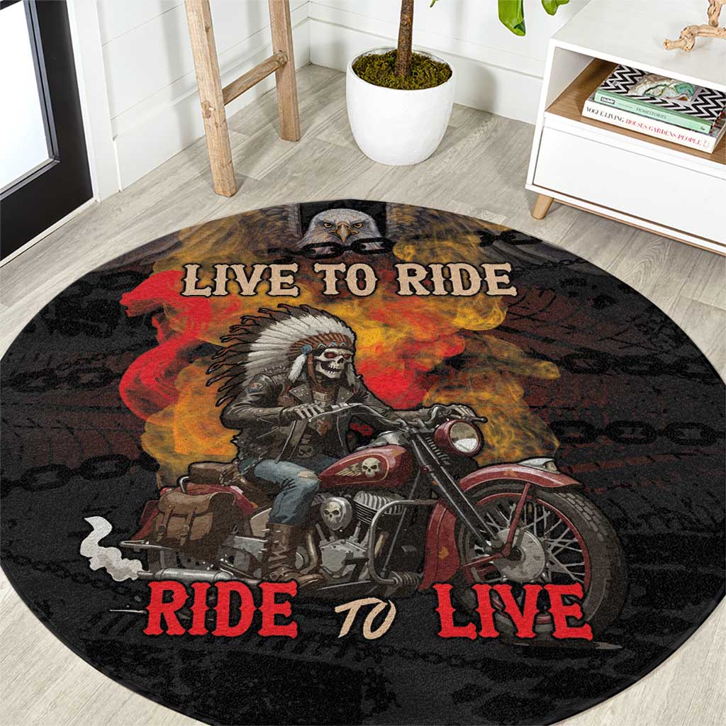 Indian Motorcycle Round Carpet Live To Ride Skull Biker Native American - Wonder Print Shop
